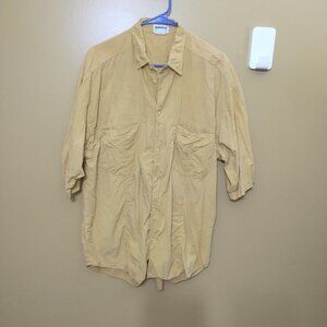 VTG 90s Unionbay Short Slv Button Down Mustard Yellow Cotton Shirt L